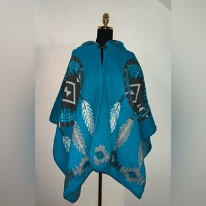 Blue Geometric Patterned Poncho